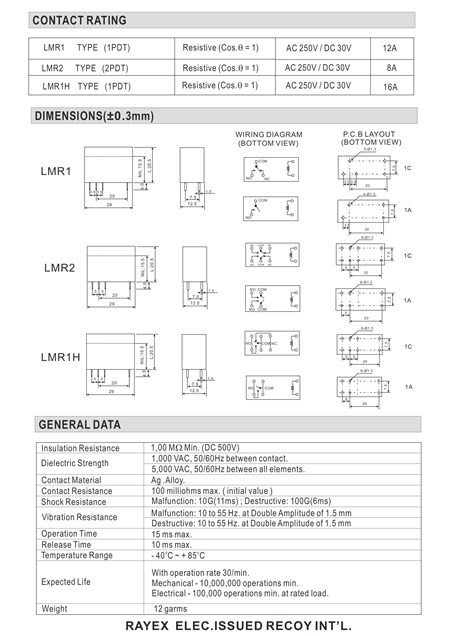 LMR SERIES - RAYEX ELECTRONICS CO., LTD.